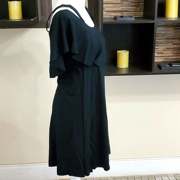 Anthropologie Mauve Black Off Shoulder Ruffled Flare Mini Dress Event Party - Picture 8 of 11